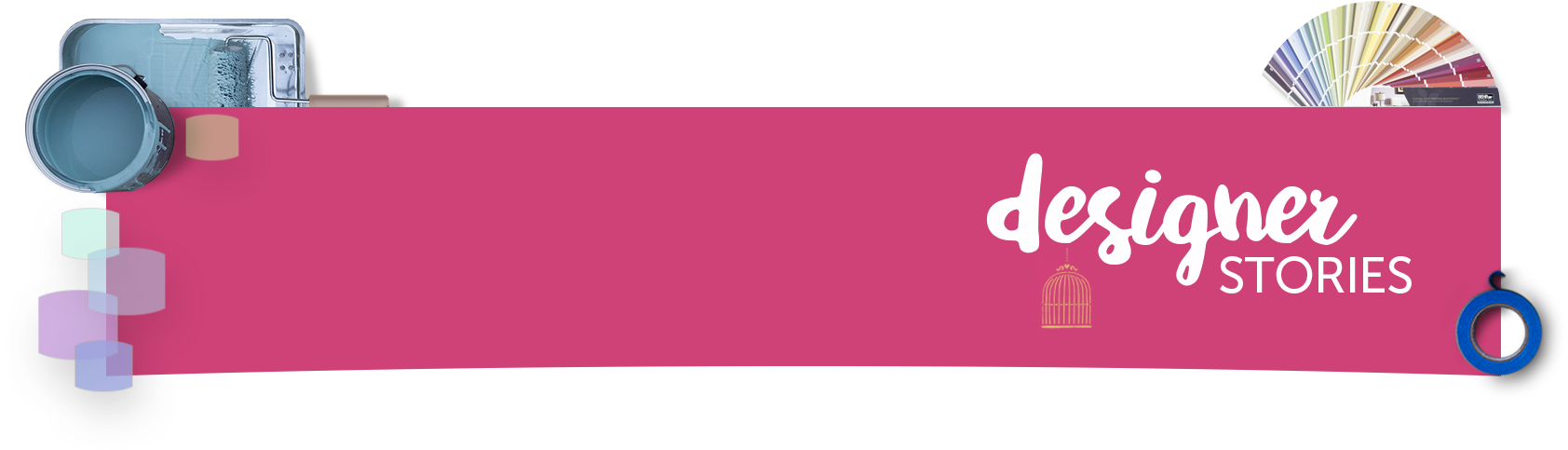 designer stories text over a pink ribbon