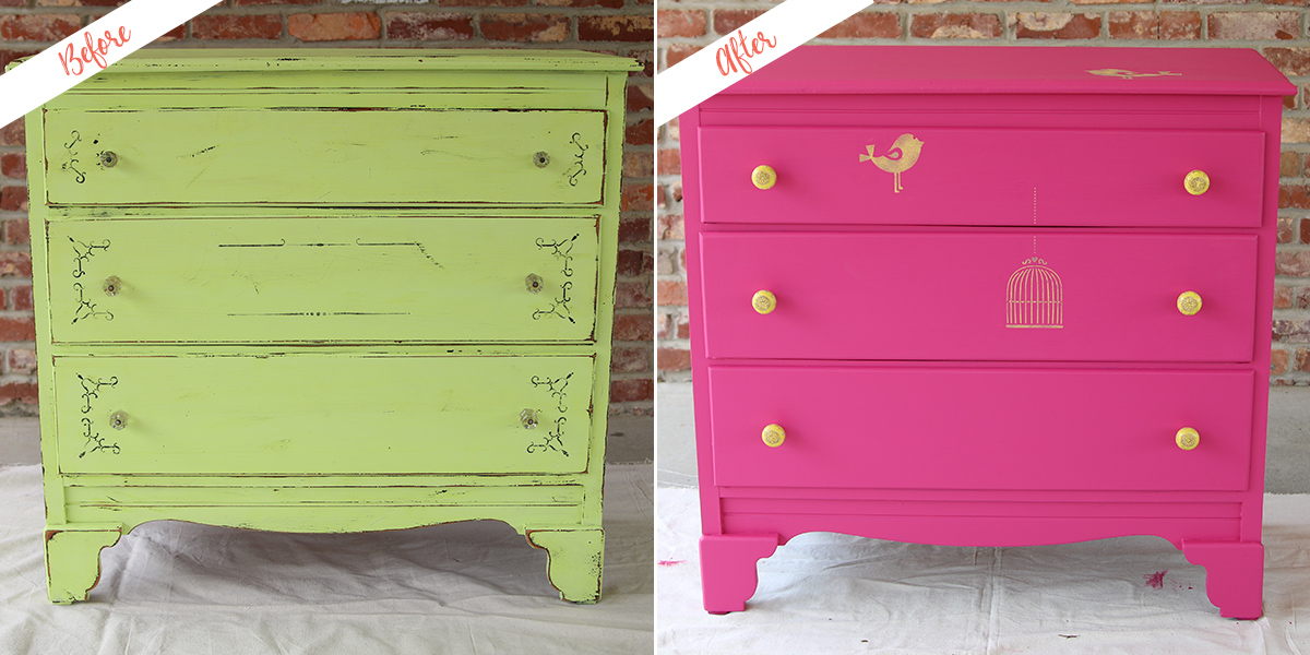 Repainted dresser, before and after